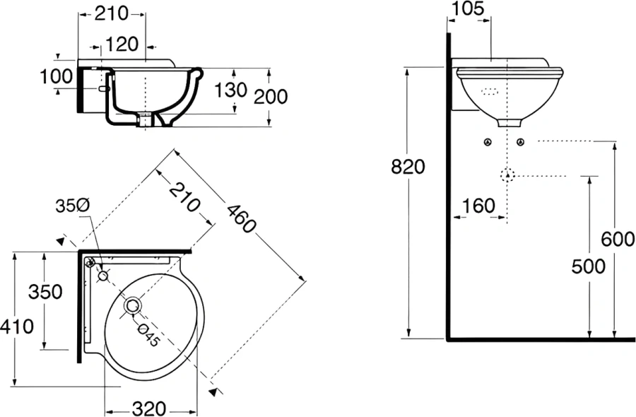 Раковина Azzurra Jubilaeum 41 см угловая JULS0353500MBI (JUB35/AN bi)*1