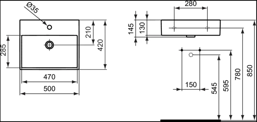 Раковина Ideal Standard Strada 50 см с отверстием под смеситель, с переливом K077701