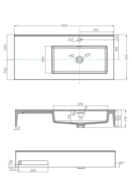 Раковина Акватон Квадро Про 1A733231QA01 100 см с полотенцедержателем