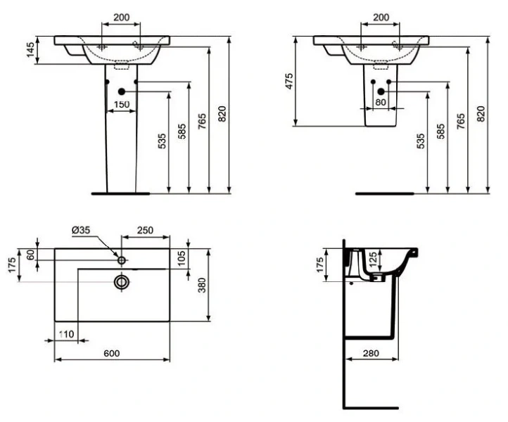 Раковина Ideal Standard Connect Space E136 60 см керамическая