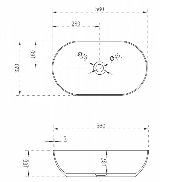 Раковина Abber Stein 56 см белая матовая AS2611