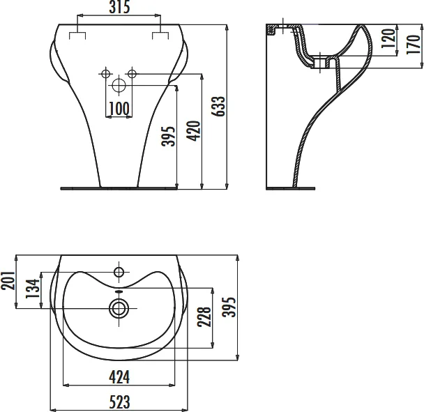 Раковина напольная Creavit Ducky 53 см белая синие ножки DC052-00CB00E-MA00