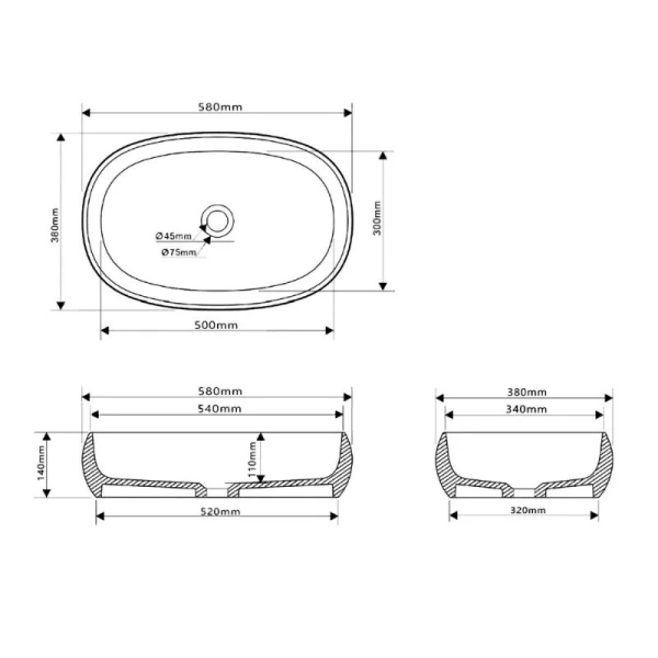 Раковина Abber Stein 58 см белая матовая AS2632