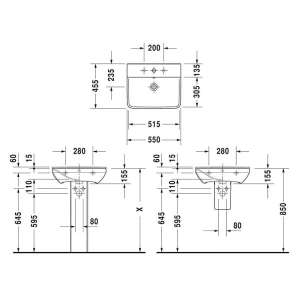 Раковина Duravit P3 Comforts 233155