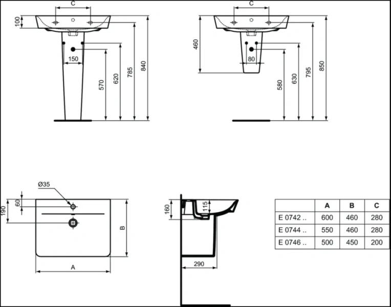Раковина Ideal Standard Connect Air E0742 60 см прямоугольная