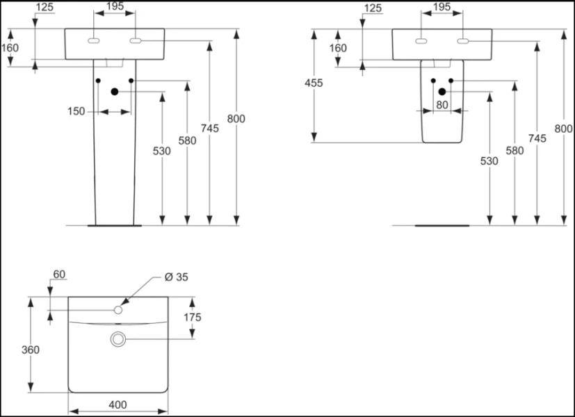 Раковина Ideal Standard Connect E8033 40 см прямоугольная
