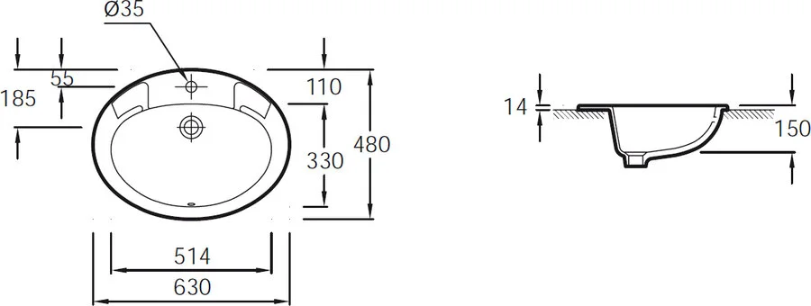 Раковина Jacob Delafon Ovale Dessus 63 см встраиваемая E1273-00