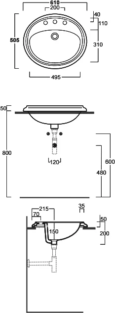 Раковина Simas Arcade 61 см белая, с 3 отверстиями под смеситель AR859bi*3