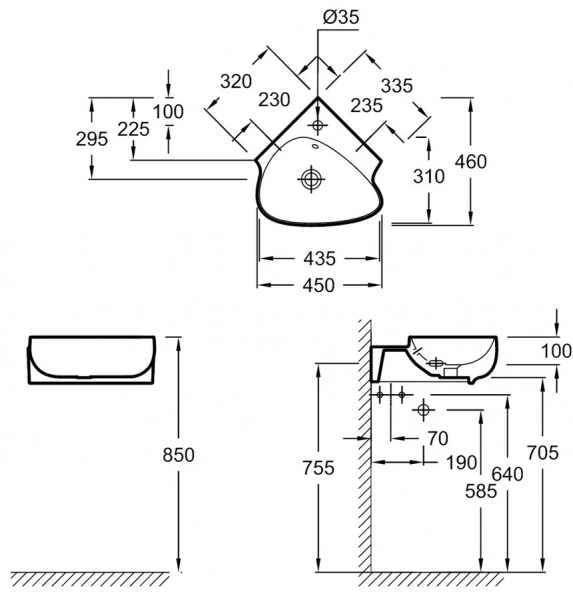 Раковина Jacob Delafon Nouvelle Vague 45 см угловая EGL112-00