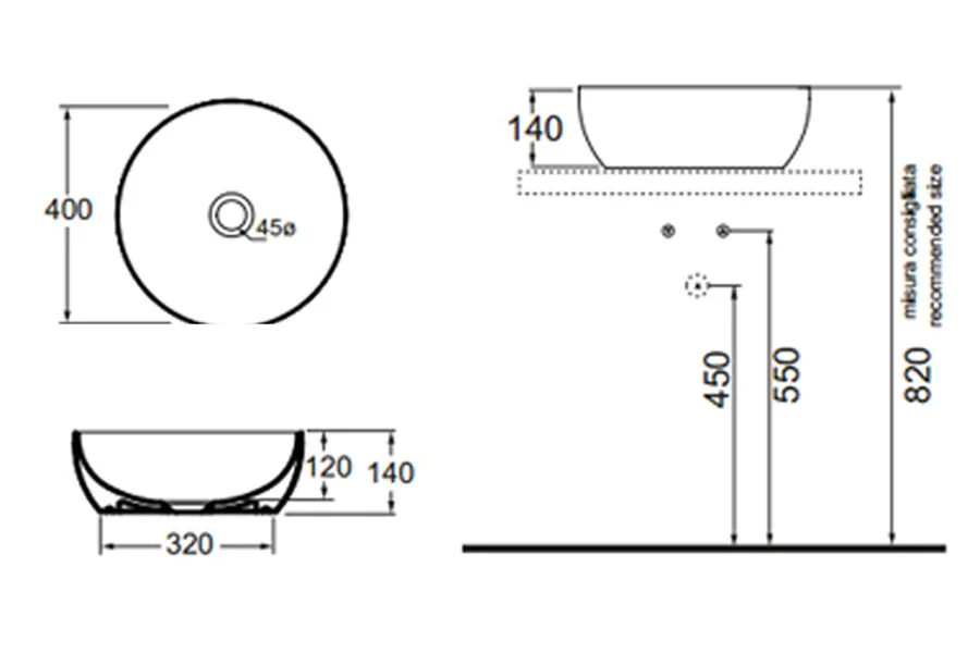Раковина Azzurra Elegance 40 см круглая ELLA040140C0BI/(ECI40 bi)*0