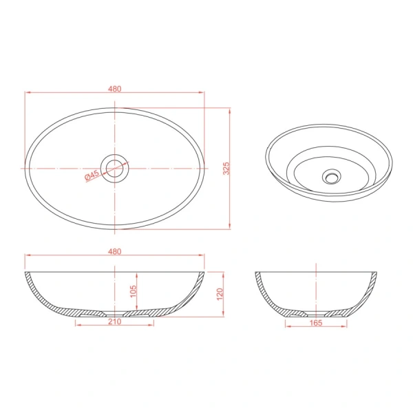Раковина Montebianco Conca 48 см белая матовая 12093