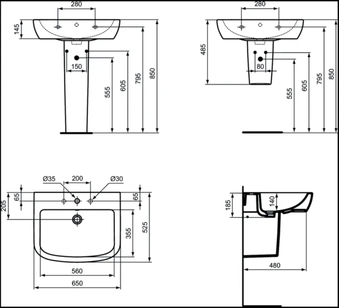 Раковина Ideal Standard Tempo T0563 65 см подвесная