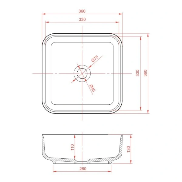 Раковина Montebianco Loreto Piazza 36 см белая матовая 12018