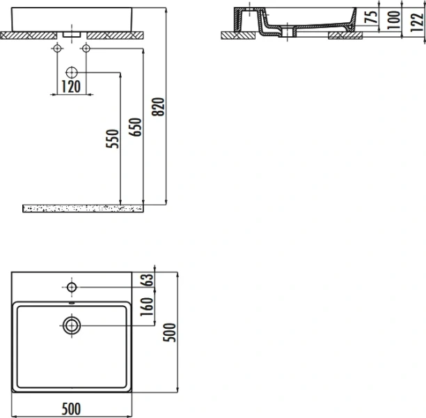Раковина Creavit Volga 50 см квадратная VX255-00CB00E-0000