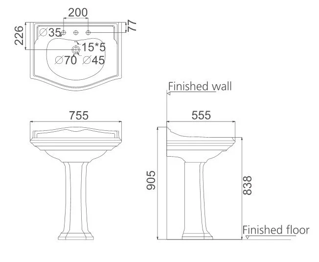 Раковина Creo Ceramiqu Dijon 76 см с пьедесталом DI3000+DI3010