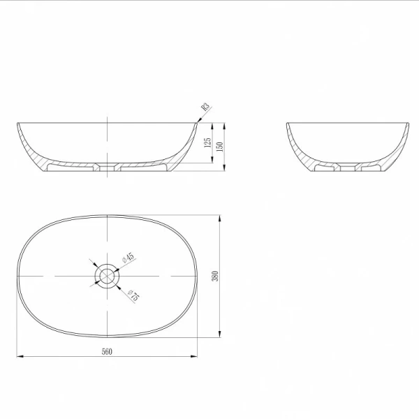 Раковина Abber Stein 56 см белая матовая AS2636