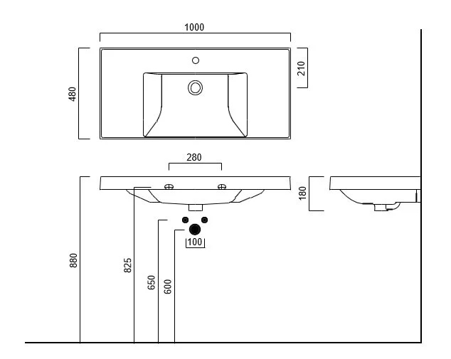 Раковина Kerama Marazzi Cubo 100 см с крепежом CU.wb.100