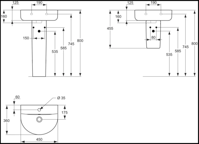 Раковина Ideal Standard Connect E7968 45 см керамическая