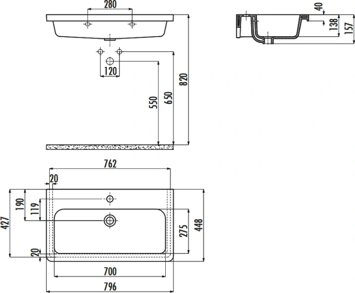 Раковина Creavit Ipek 80 см прямоугольная IP080-00CB00E-0000
