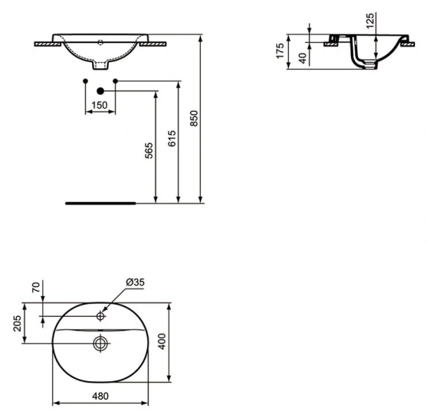Раковина Ideal Standard Connect 48 см с отверстием под смеситель E503801