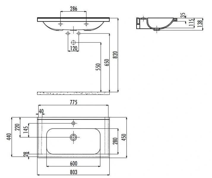 Раковина Creavit Ideal 80 см белая ID080-00CB00E-0000