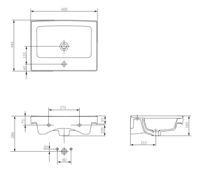Раковина Cersanit Crea UM-CRE60/1 прямоугольная
