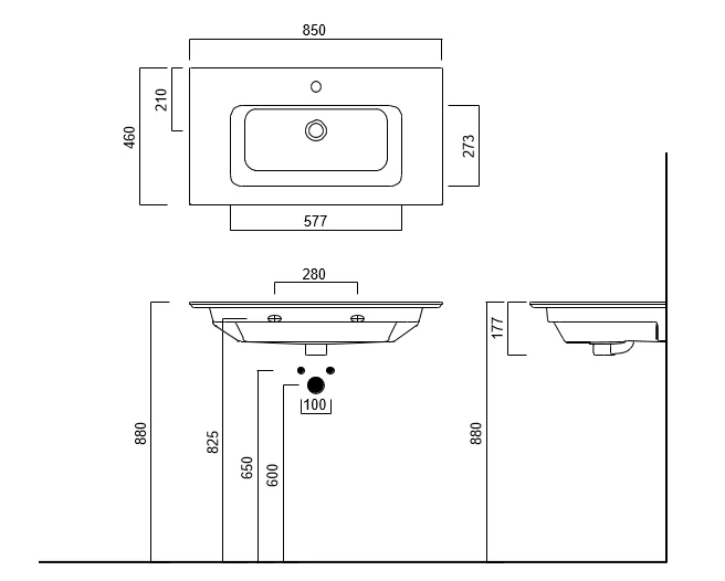 Раковина Kerama Marazzi Piano 85 см с крепежом PI.wb.85