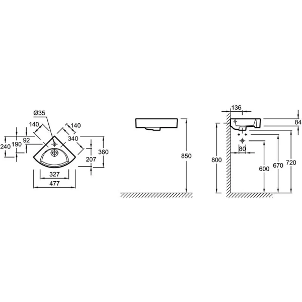 Раковина Jacob Delafon Odeon Rive Gauche 47 см угловая EGP112-00