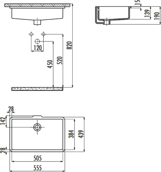 Раковина Creavit 55 см прямоугольная TP738-00CB00E-0000