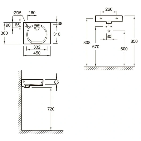 Раковина Jacob Delafon Odeon Rive Gauche 45 см белая EGN112-00