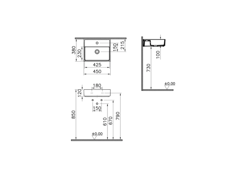 Раковина VitrA ArchiPlan 45 см белая 7400B003-0001