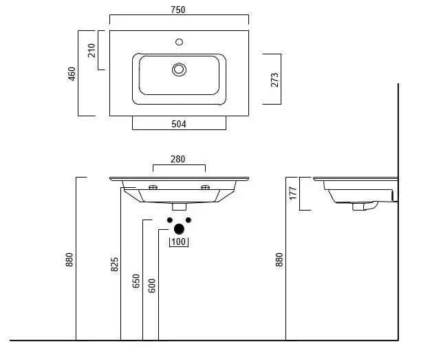 Раковина Kerama Marazzi Piano 75 см с крепежом PI.wb.75