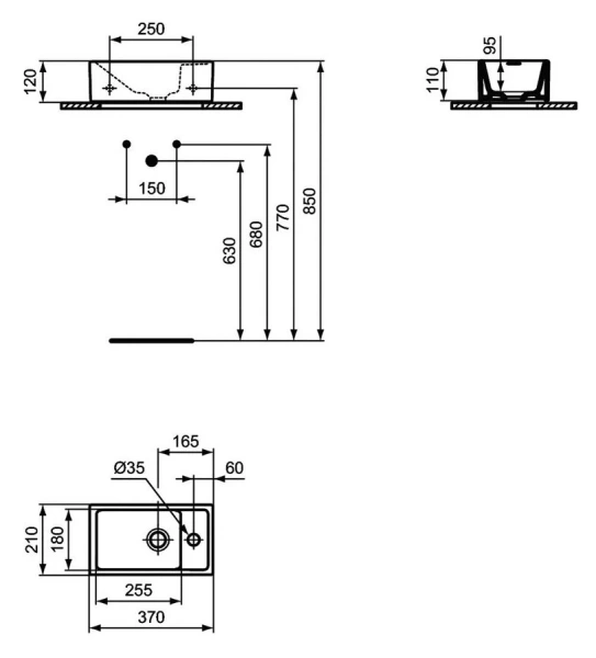 Раковина Ideal Standard Tempo 37 см евробелая E211201