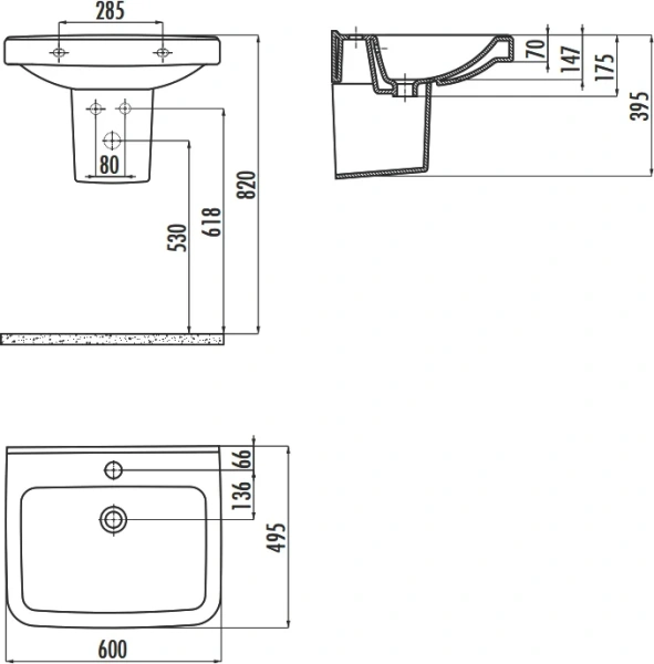 Раковина Creavit Lara 60 см белая LR060-00CB00E-0000