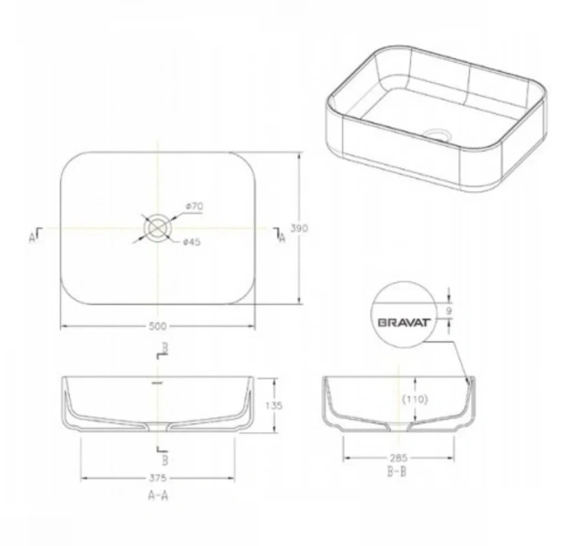 Раковина Bravat Source C22250W-ENG 50 см
