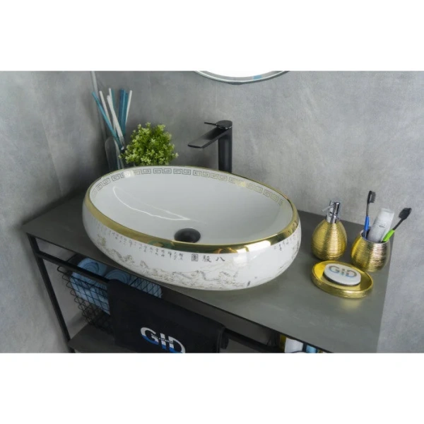 Раковина GID Lago Nc472 60 см белая/золото 52222