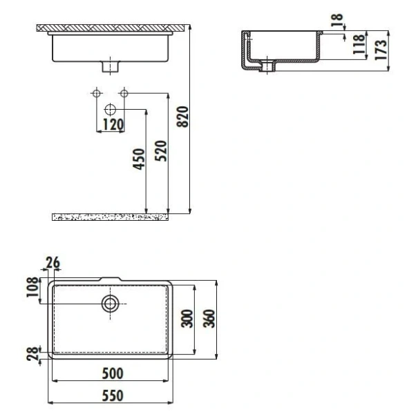 Раковина Creavit 55 см встраиваемая TP730-00CB00E-0000