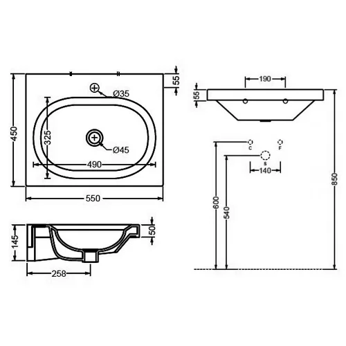 Раковина ArtCeram Blend 55 см прямоугольная BLL004 01 00