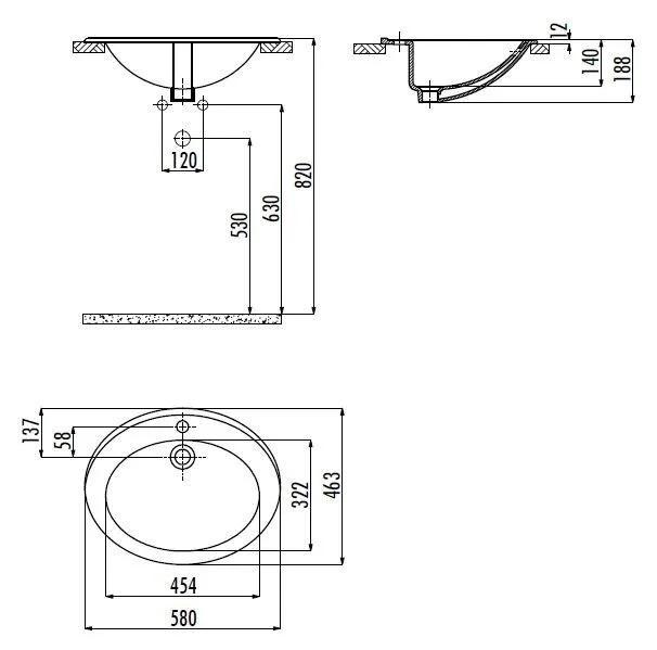 Раковина Creavit 58 см встраиваемая TP230-00CB00E-0000