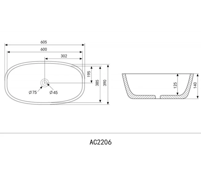 Раковина Abber Rechteck AC2206 60,5 см накладная