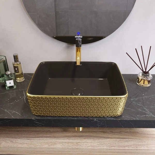 Раковина Grossman Color 48 см золото/черная GR-3016GBR