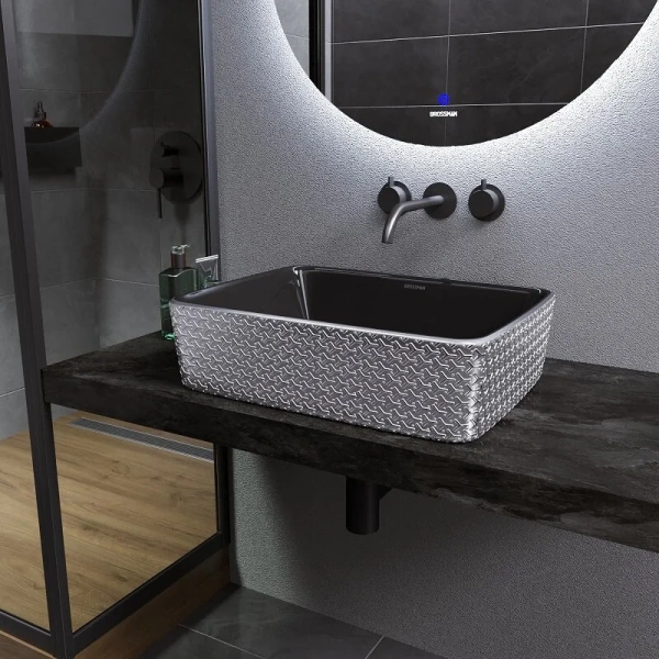 Раковина Grossman Color 48 см серебро/черная GR-3016SBR