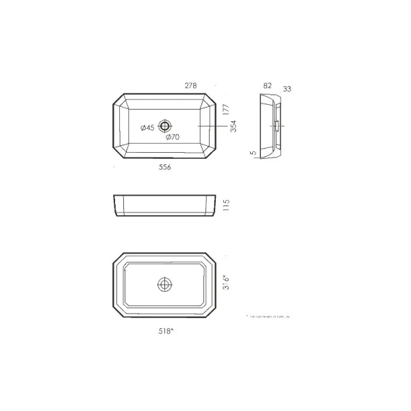 Раковина Sanita Luxe Line 55 см накладная WB.CT/Line/55-N/WHT.G/S1
