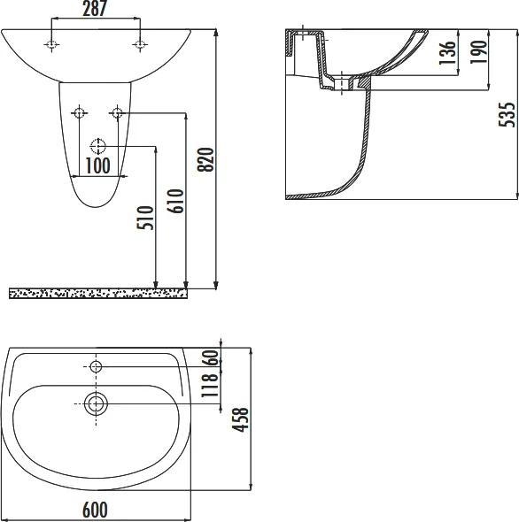 Раковина Creavit Sedef 60 см белая SD060-00CB00E-0000