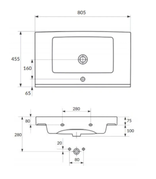 Раковина Cersanit Grand UM-GRA80/1 прямоугольная