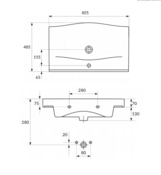 Раковина Cersanit Strim UM-STR80/1-w прямоугольная