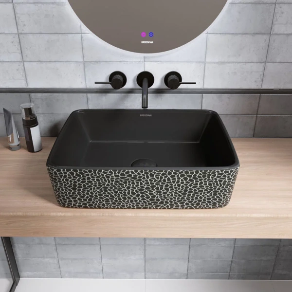 Раковина Grossman Color 48 см черная с текстурой кожи GR-3016BBL