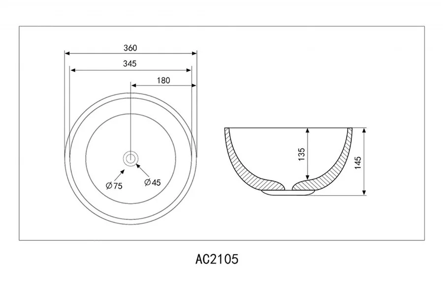 Раковина Abber Bequem AC2105 36 см накладная