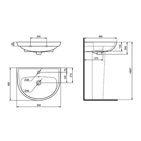 Раковина Santeri Прайм 66 см c отверстием под смеситель 131176S0011B0