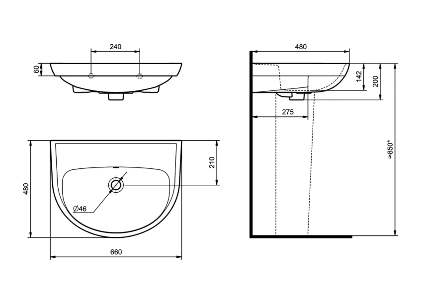 Раковина Santeri Прайм 66 см без отверстия под смеситель 131176S0001B0